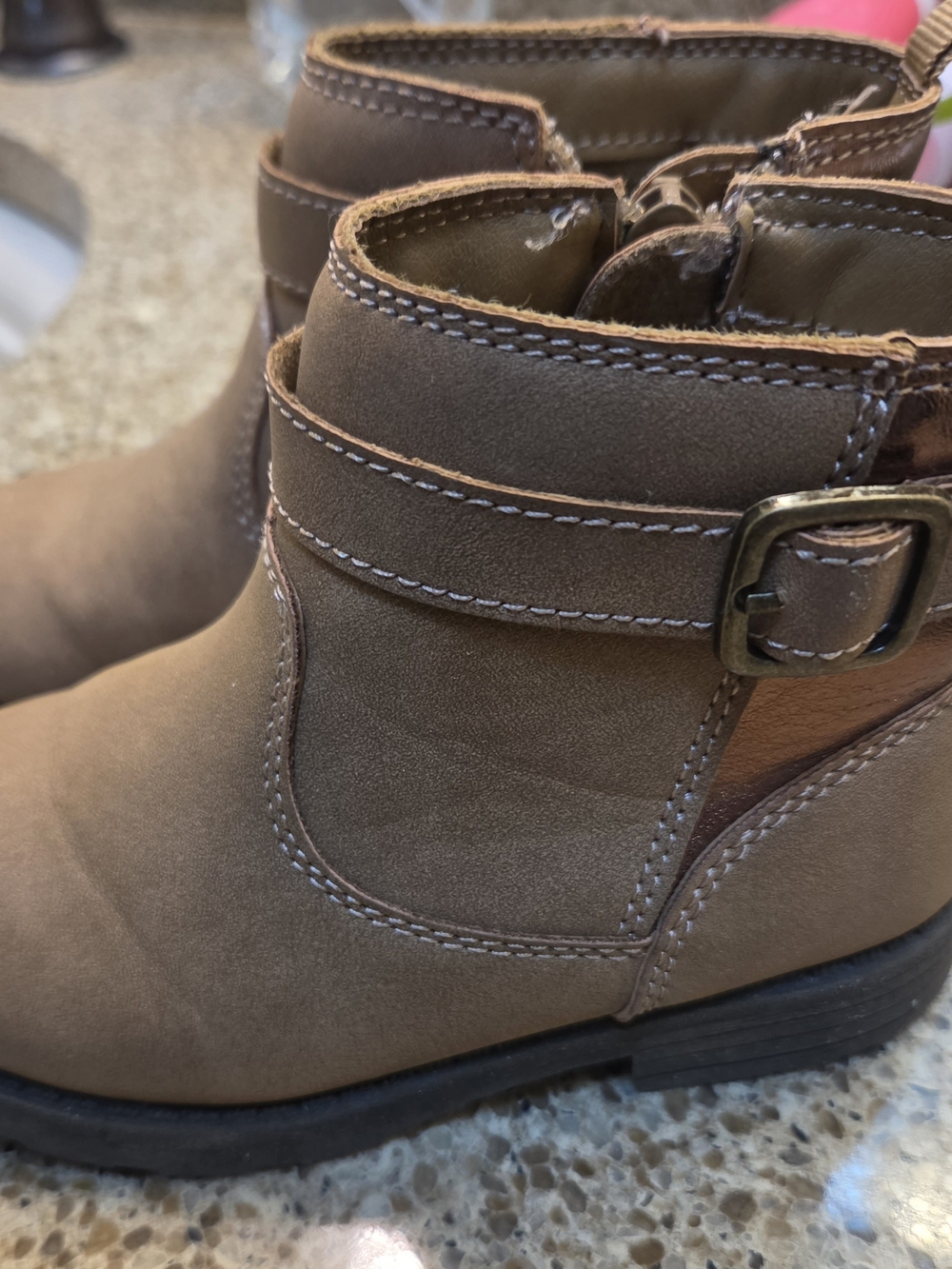 Kids Brown Ankle Boots with Side Buckle Caters